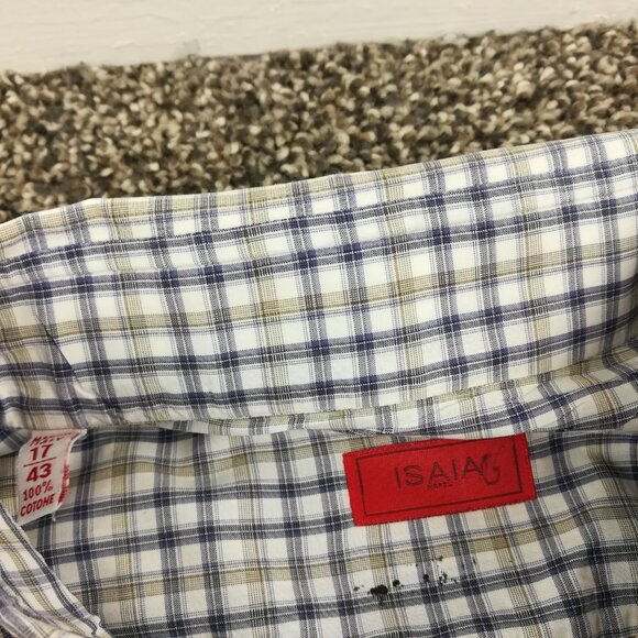 Isaia Napoli Dress Shirt Gray Beige Tan Plaid Size 17 | 43 - Picture 3 of 8